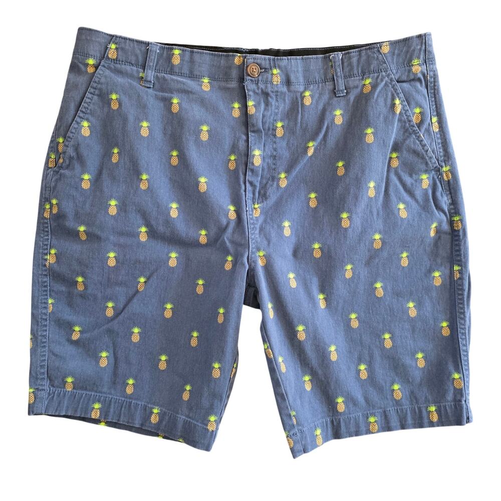 Plugg Flex Navy Pineapple Men's Flat Front Shorts Size 36